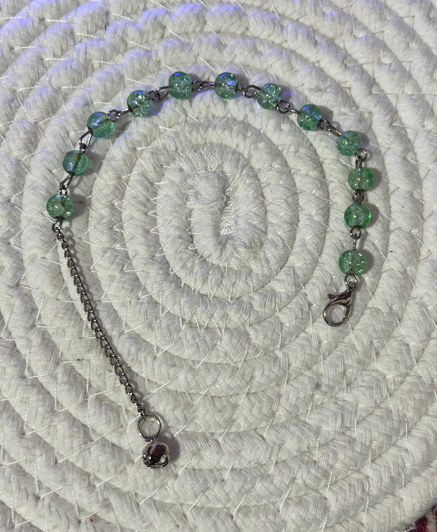 Pastel Beaded Bracelet with Silver Jingle Bell Charm - Adjustable Dangle Chain