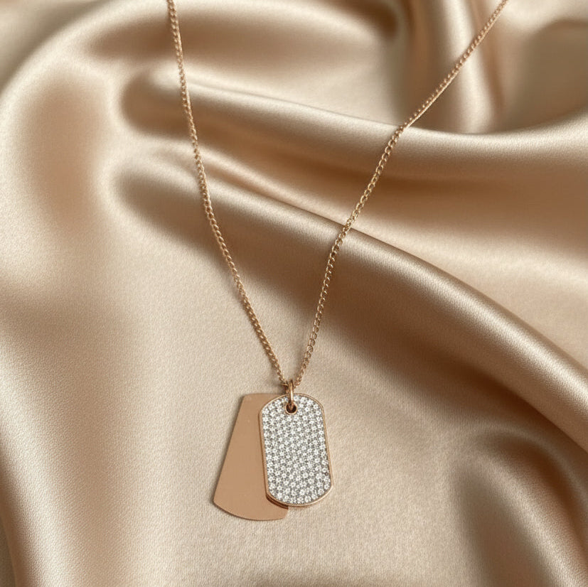 Rose Gold Plated Tag Pendant with Full Crystal Inlay
