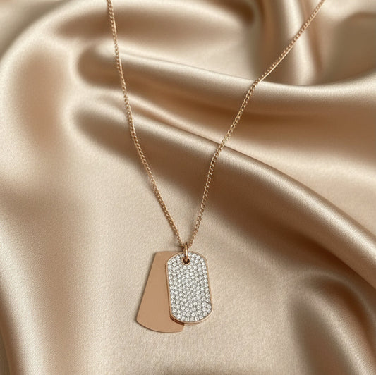 Rose Gold Plated Tag Pendant with Full Crystal Inlay