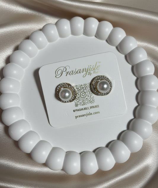 Timeless Pearl Stud Earrings with Sparkling Halo Setting