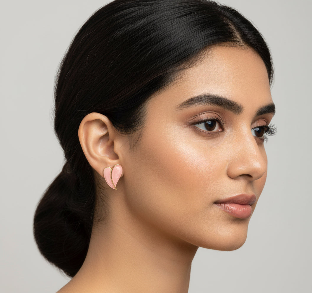 Blush Pink & Gold Heart Stud Earrings - Valentine's Day Gift