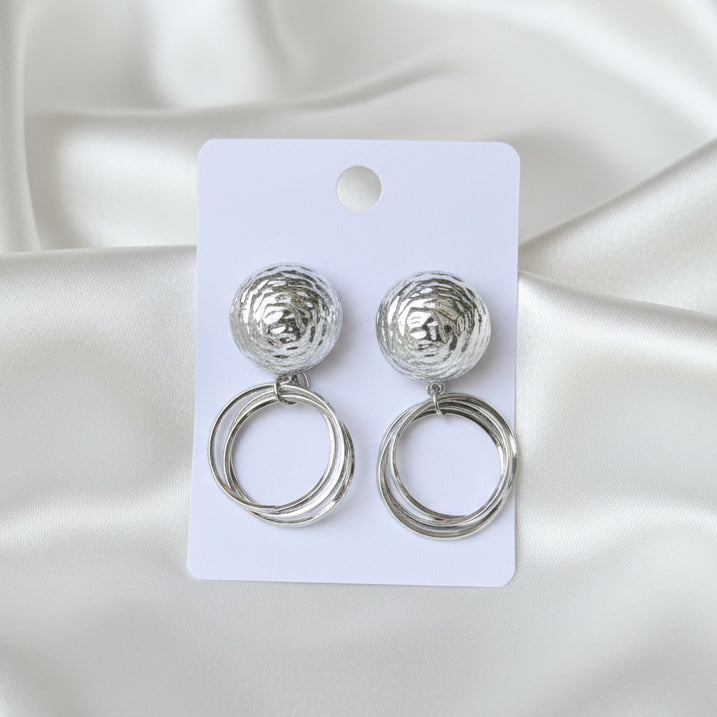 Textured Hammered Ball Drop Hoop Earrings | Gold & Silver Tones