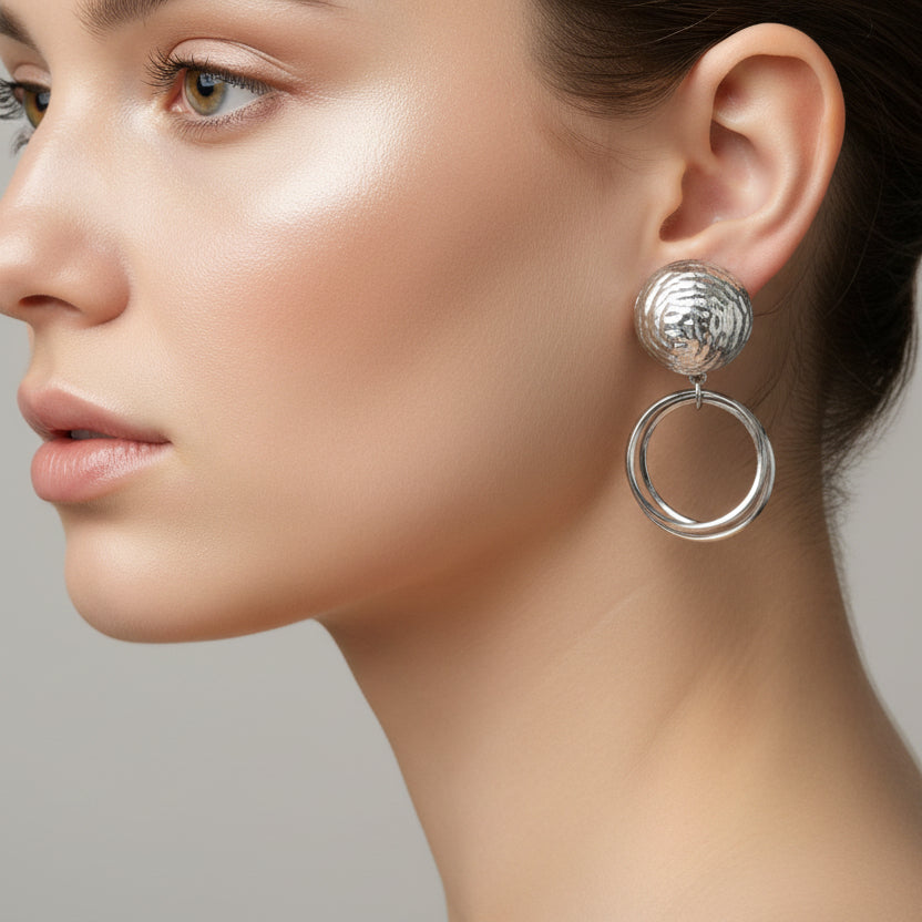 Textured Hammered Ball Drop Hoop Earrings | Gold & Silver Tones