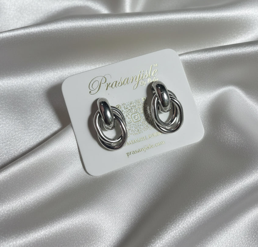 Trendy Chunky Knot Stud Earrings - Dual-Tone Metal Finish(set of 2)