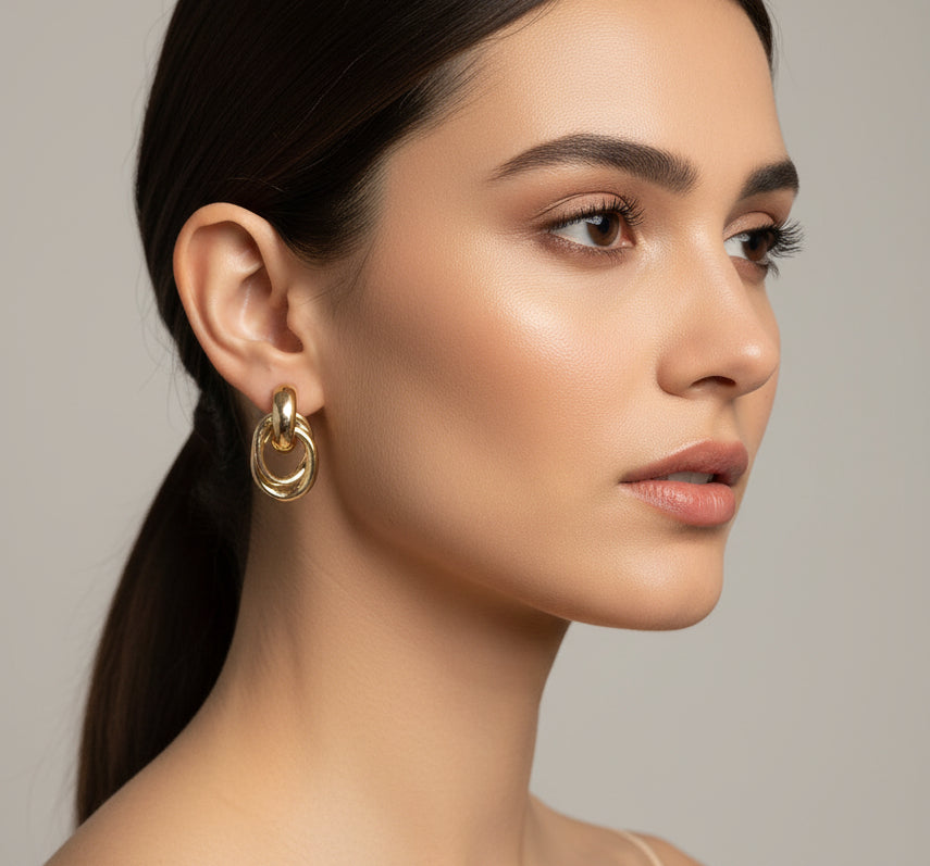 Trendy Chunky Knot Stud Earrings - Dual-Tone Metal Finish(set of 2)