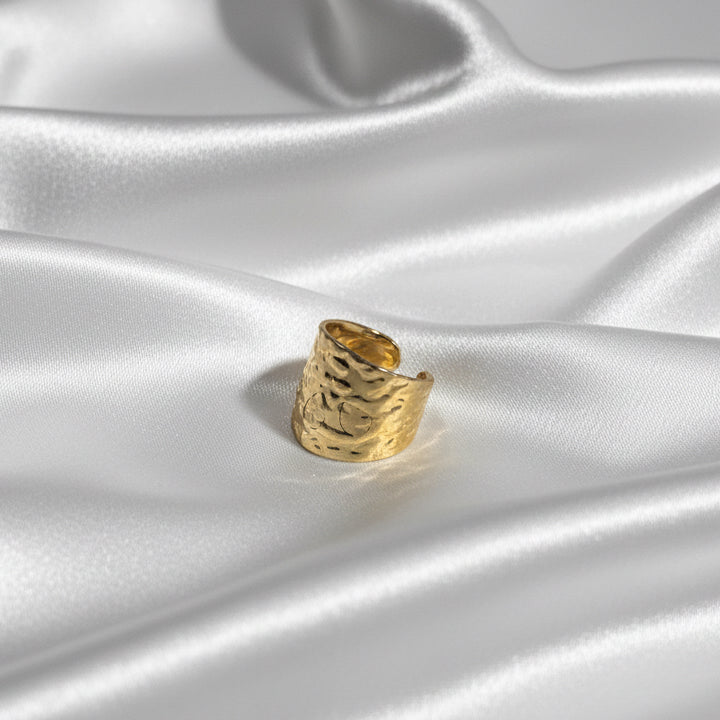 Hammered Gold Wide Band Ring – Adjustable Textured Statement Ring(Free size)