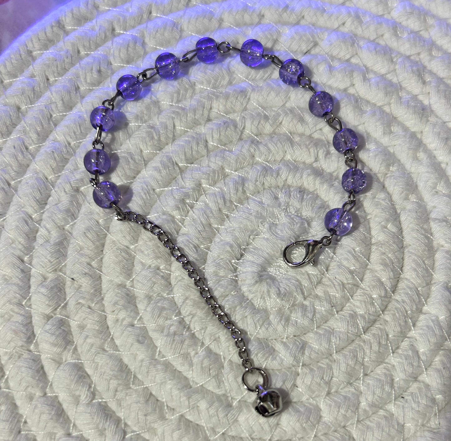 Pastel Beaded Bracelet with Silver Jingle Bell Charm - Adjustable Dangle Chain