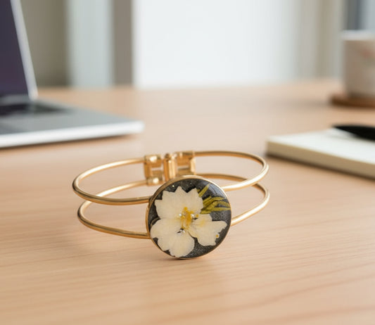 'Lunar Bloom' Resin Cuff | White Flower