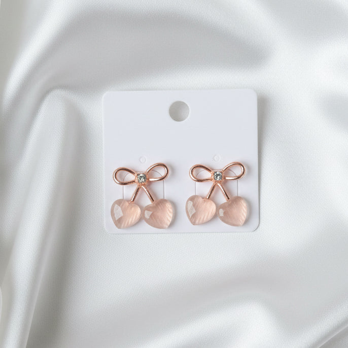 Bow & Heart Cherry Stud Earrings | Soft Girl