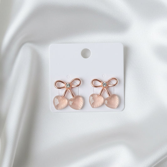 Bow & Heart Cherry Stud Earrings | Soft Girl
