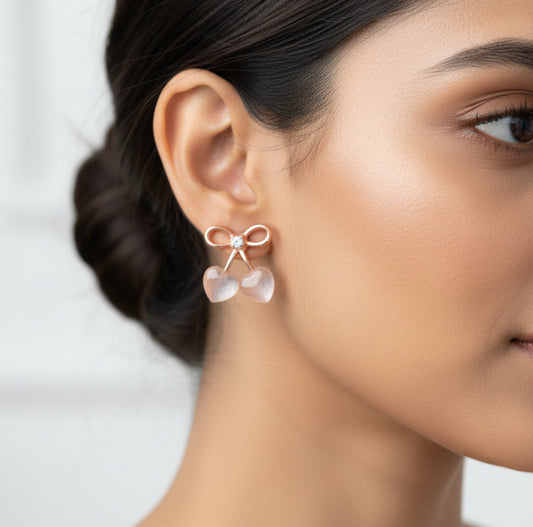 Bow & Heart Cherry Stud Earrings | Soft Girl