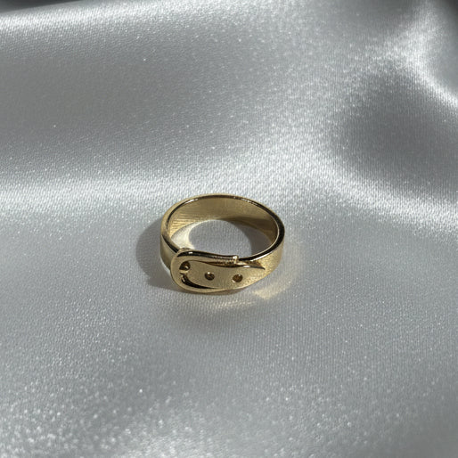 Vintage Style Gold Belt Buckle Ring - Minimalist Equestrian Band