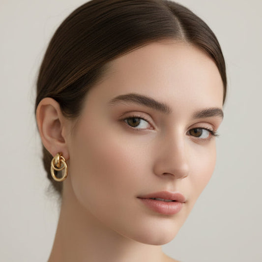 Interlocking Double Hoop Drop Earrings in Gold
