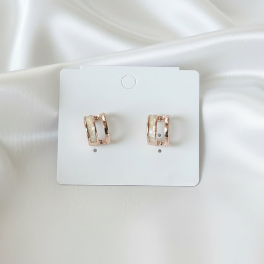 Rose Gold Dual-Band C-Hoop Earrings – Marble Inlay Geometric Studs