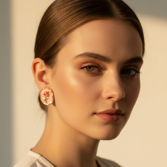 Vintage-Style Enamel rose Stud Earrings