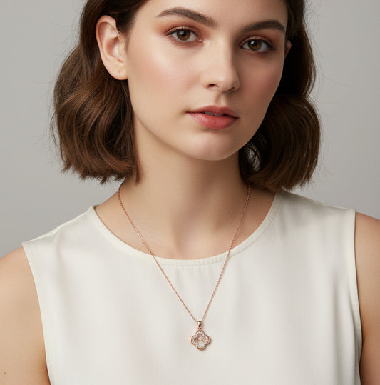 Rose Gold Clover Dancing Stone Necklace