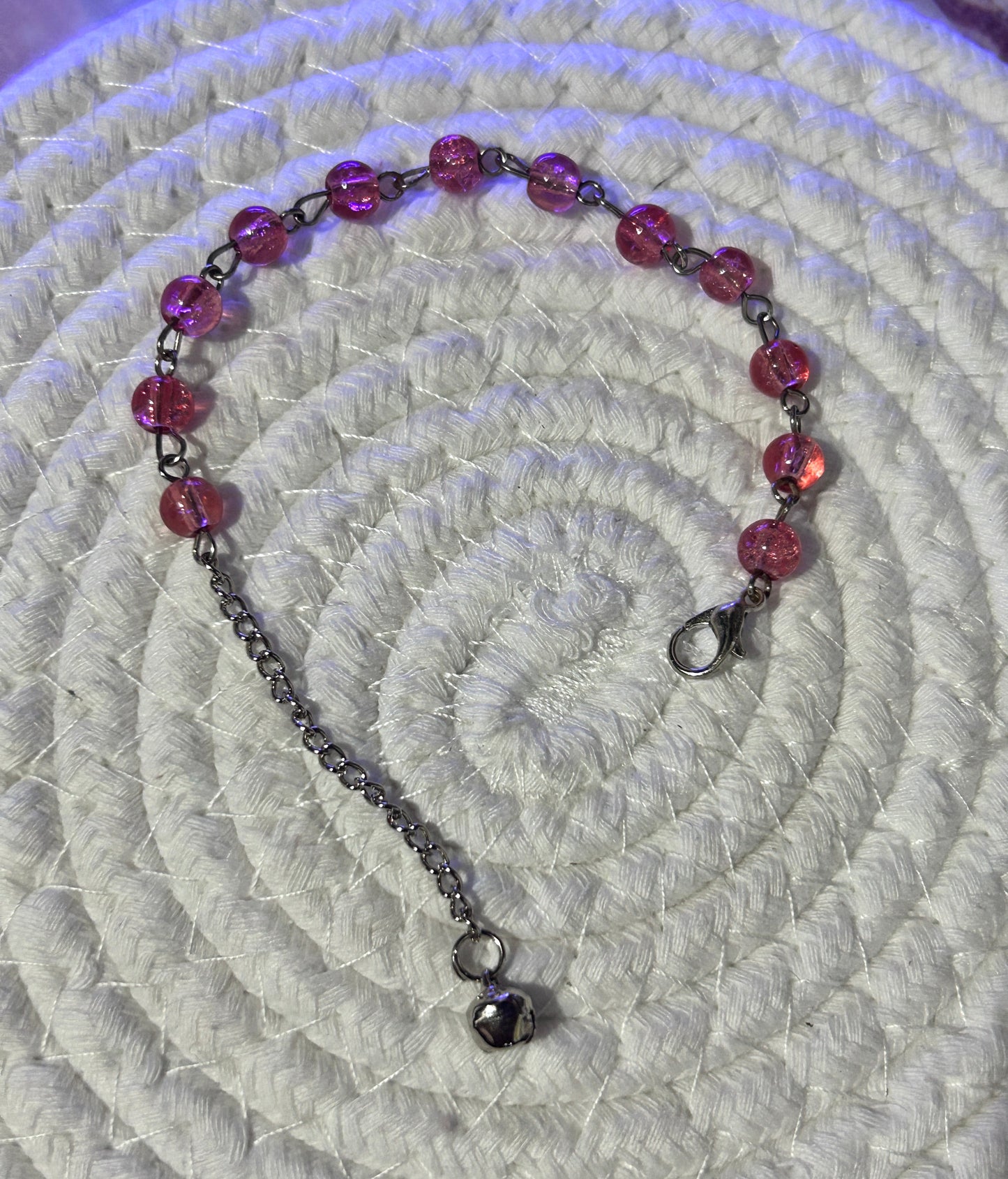 Pastel Beaded Bracelet with Silver Jingle Bell Charm - Adjustable Dangle Chain