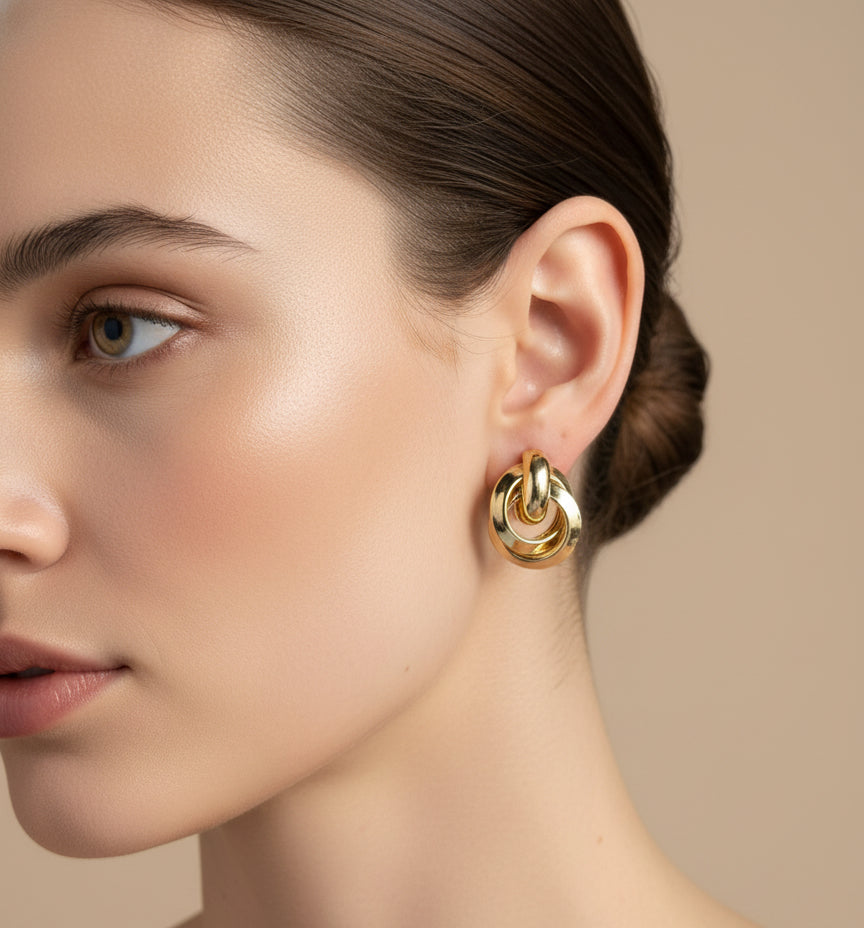 Chic Gold Interlocking Hoop Stud Earrings - Modern & Elegant
