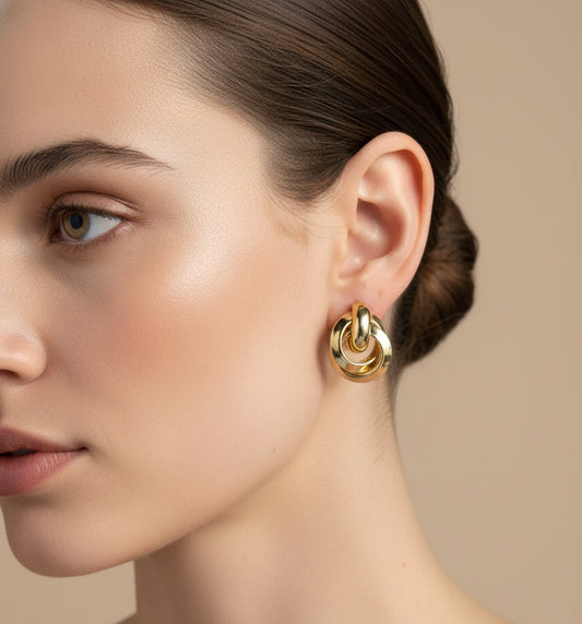 Chic Gold Interlocking Hoop Stud Earrings - Modern & Elegant
