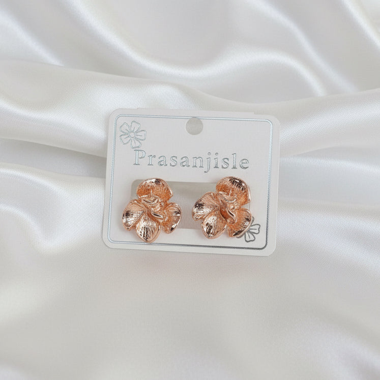 Metallic Flower Bloom Studs Rose Gold & Silver Petal Earrings