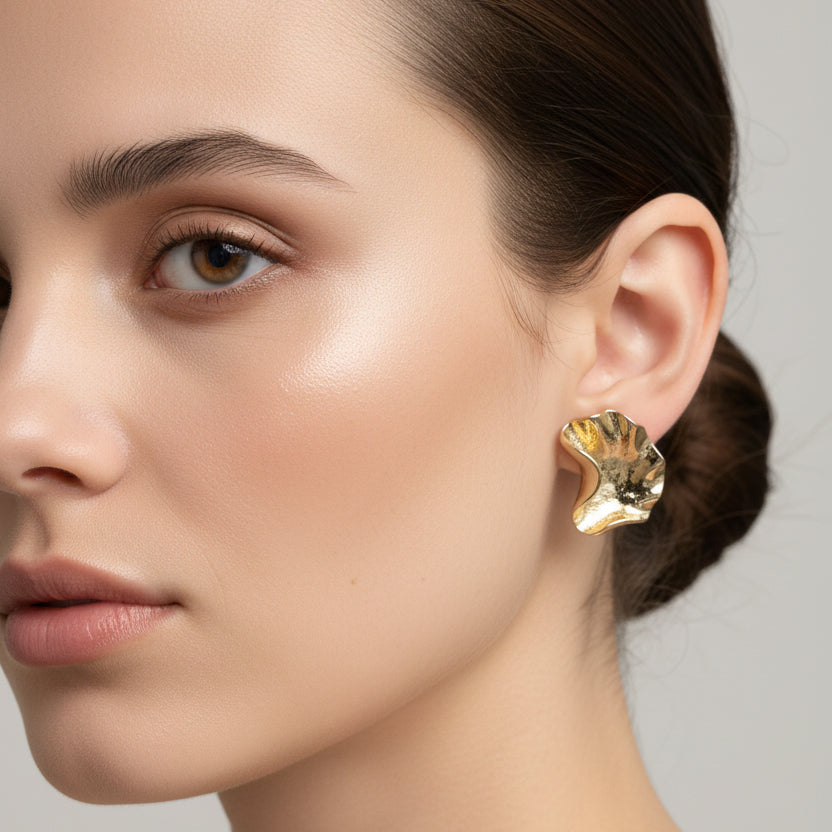 Abstract Hammered Metal Earrings – Gilded Wave Studs