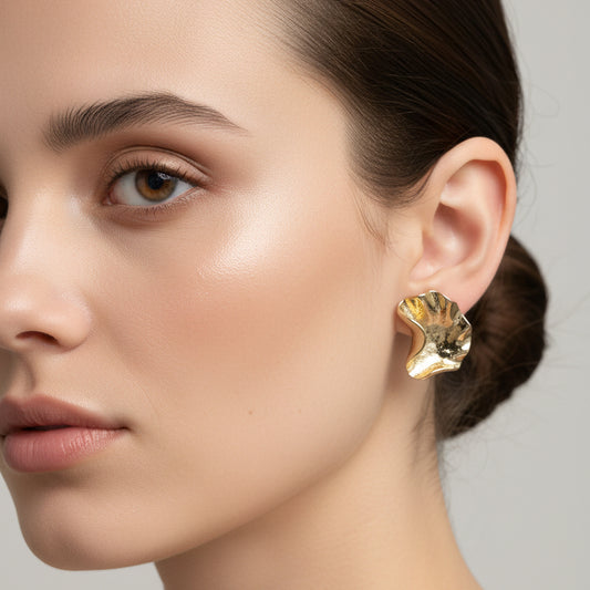 Abstract Hammered Metal Earrings – Gilded Wave Studs