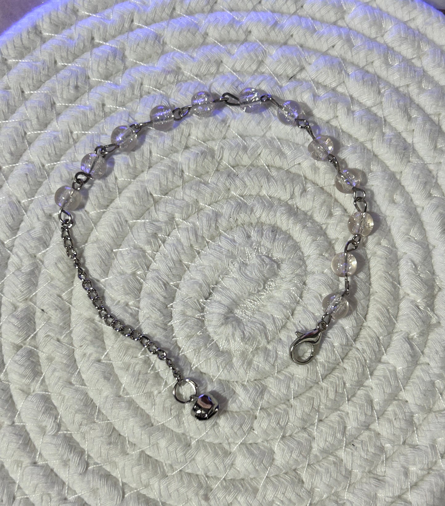 Pastel Beaded Bracelet with Silver Jingle Bell Charm - Adjustable Dangle Chain