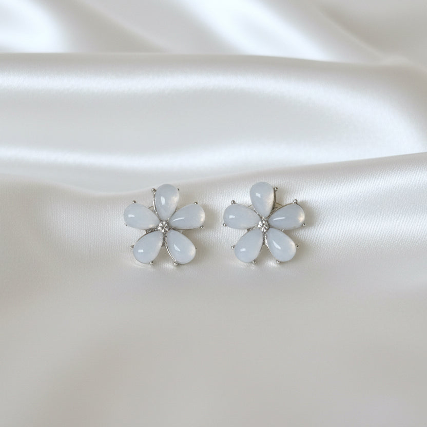 Frosted Morning Glory | Opaline Glass Flower Stud Earrings