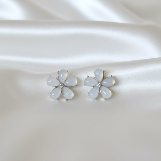 Frosted Morning Glory | Opaline Glass Flower Stud Earrings