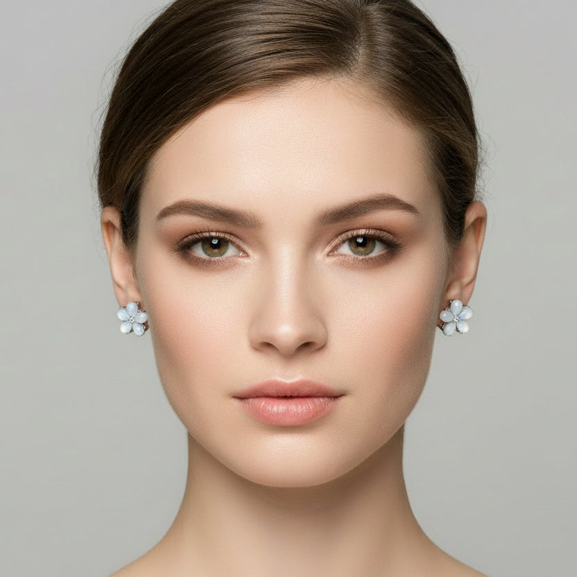 Frosted Morning Glory | Opaline Glass Flower Stud Earrings