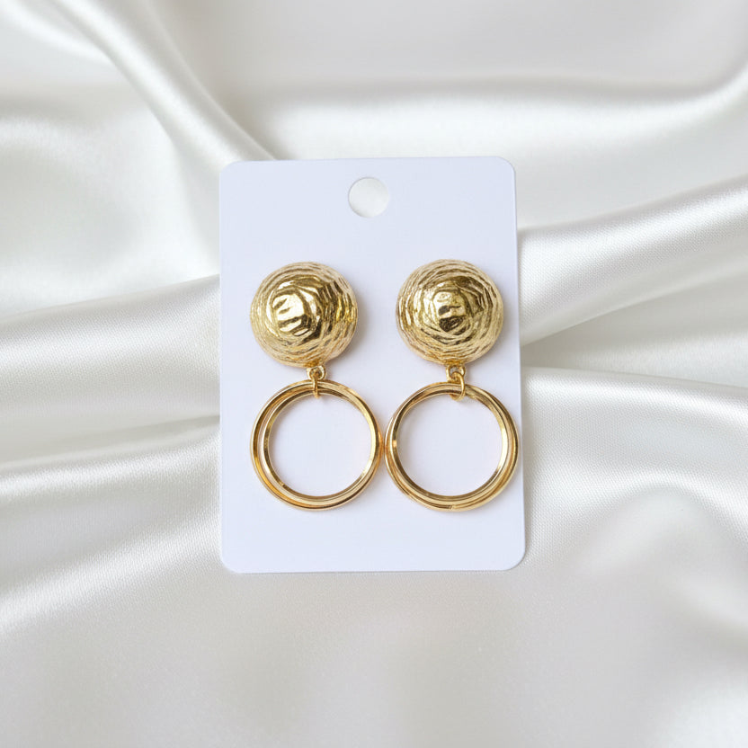 Textured Hammered Ball Drop Hoop Earrings | Gold & Silver Tones