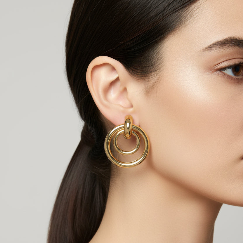 Chunky Gold Double Hoop Door Knocker Earrings