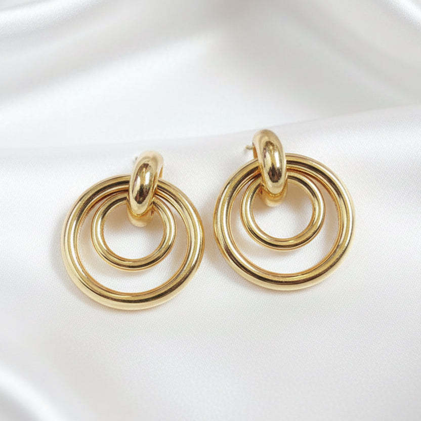 Chunky Gold Double Hoop Door Knocker Earrings