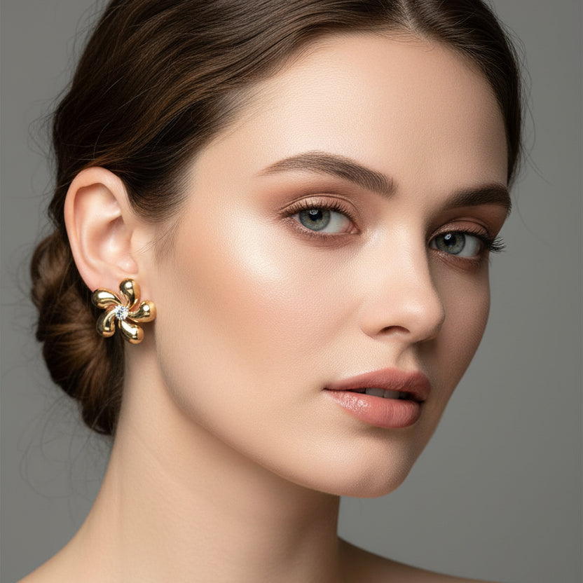 Gilded Bloom Crystal Stud Earrings