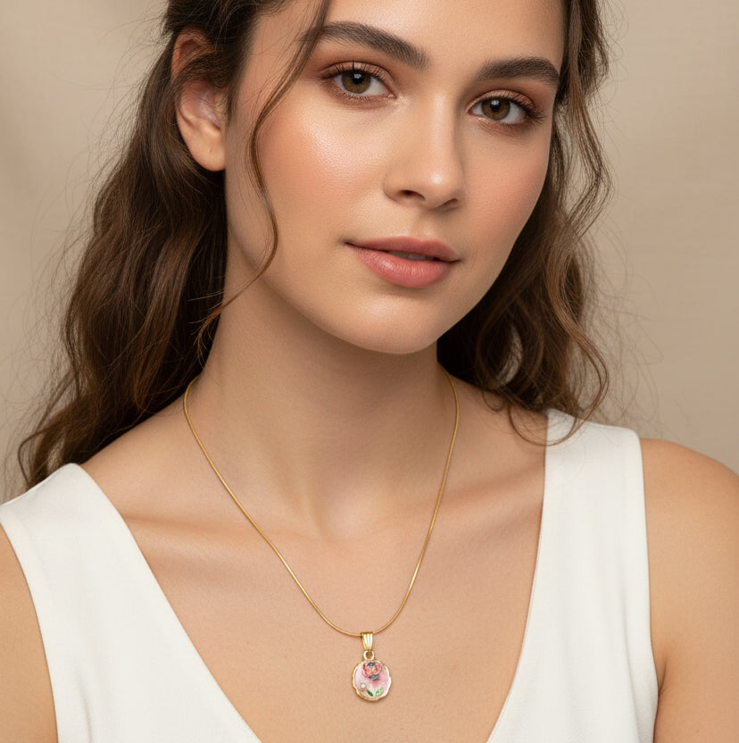 Enchanted Flora: Vintage-Style Enamel Pendant Necklace