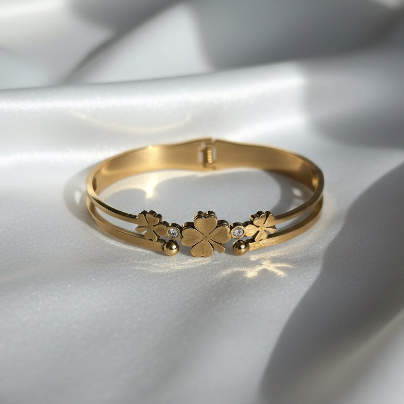 Triple Clover Gold Layered Bangle – Lucky Charm Bracelet