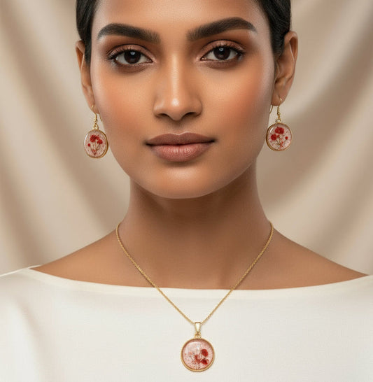 Handcrafted Poppy Bloom: A Thoughtful Gift Jewelry Set