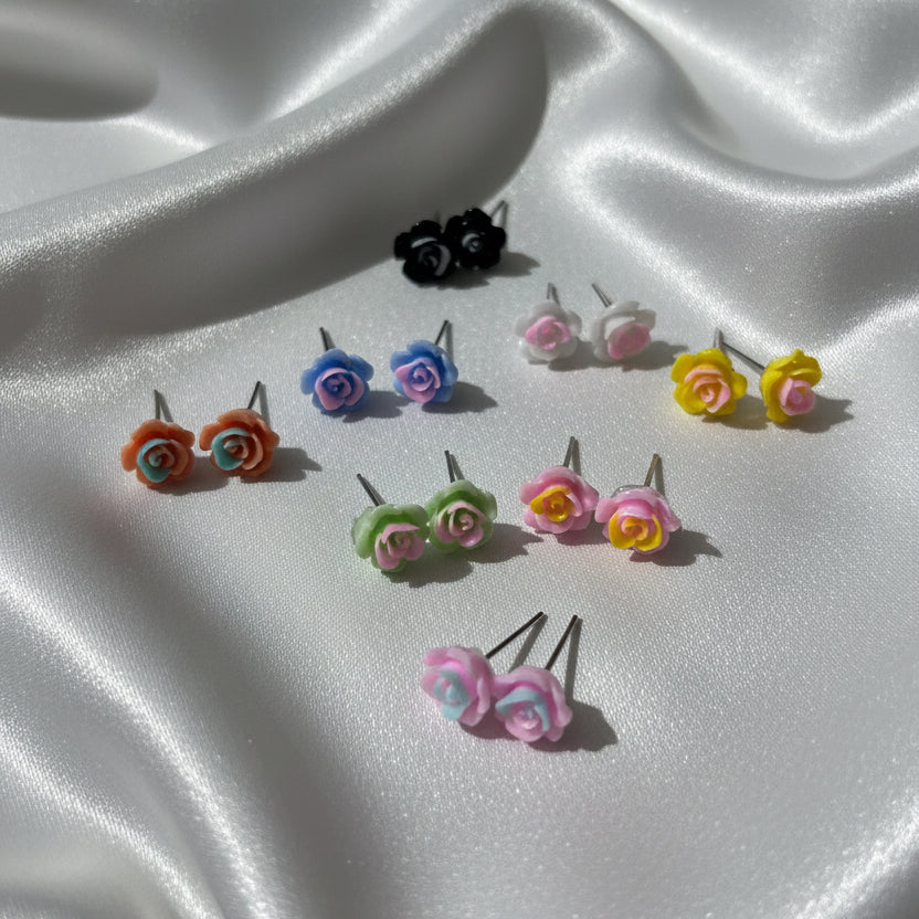 Twilight Bloom Rose Studs – Dual-Tone Floral Earrings