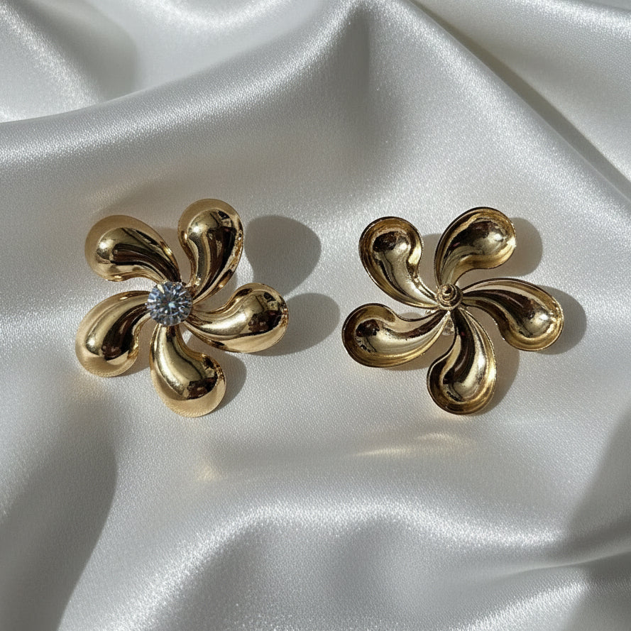 Gilded Bloom Crystal Stud Earrings