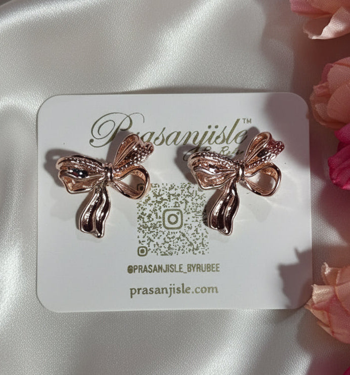 Elegant Rose Gold Tone Orchid/Bow Stud Earrings