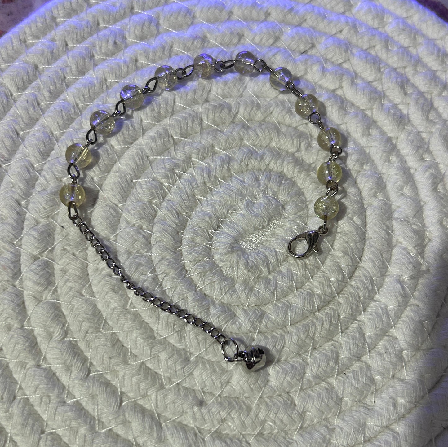 Pastel Beaded Bracelet with Silver Jingle Bell Charm - Adjustable Dangle Chain