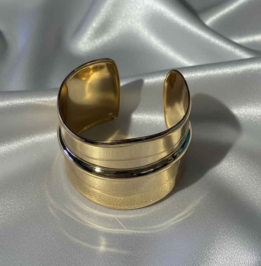 Classic Gold Wide Arm Cuff - Adjustable Open Wristband