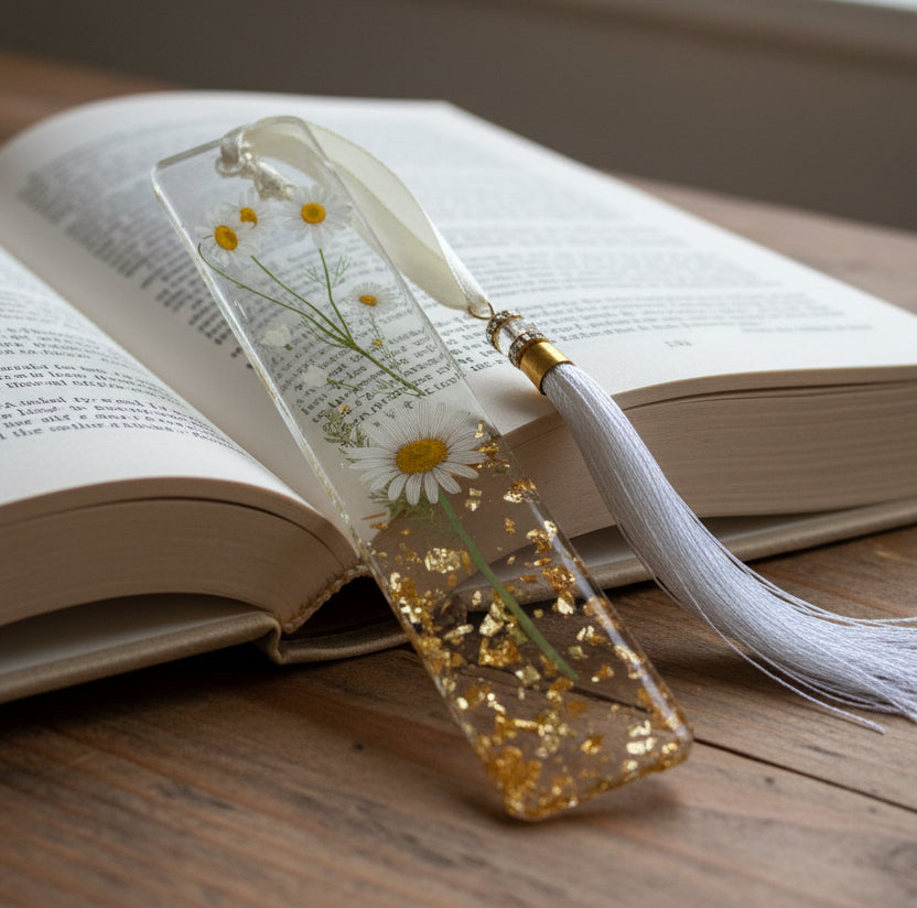 Handmade Bookmark | Gold Foil Resin Book Accessory(Flower designs may vary)
