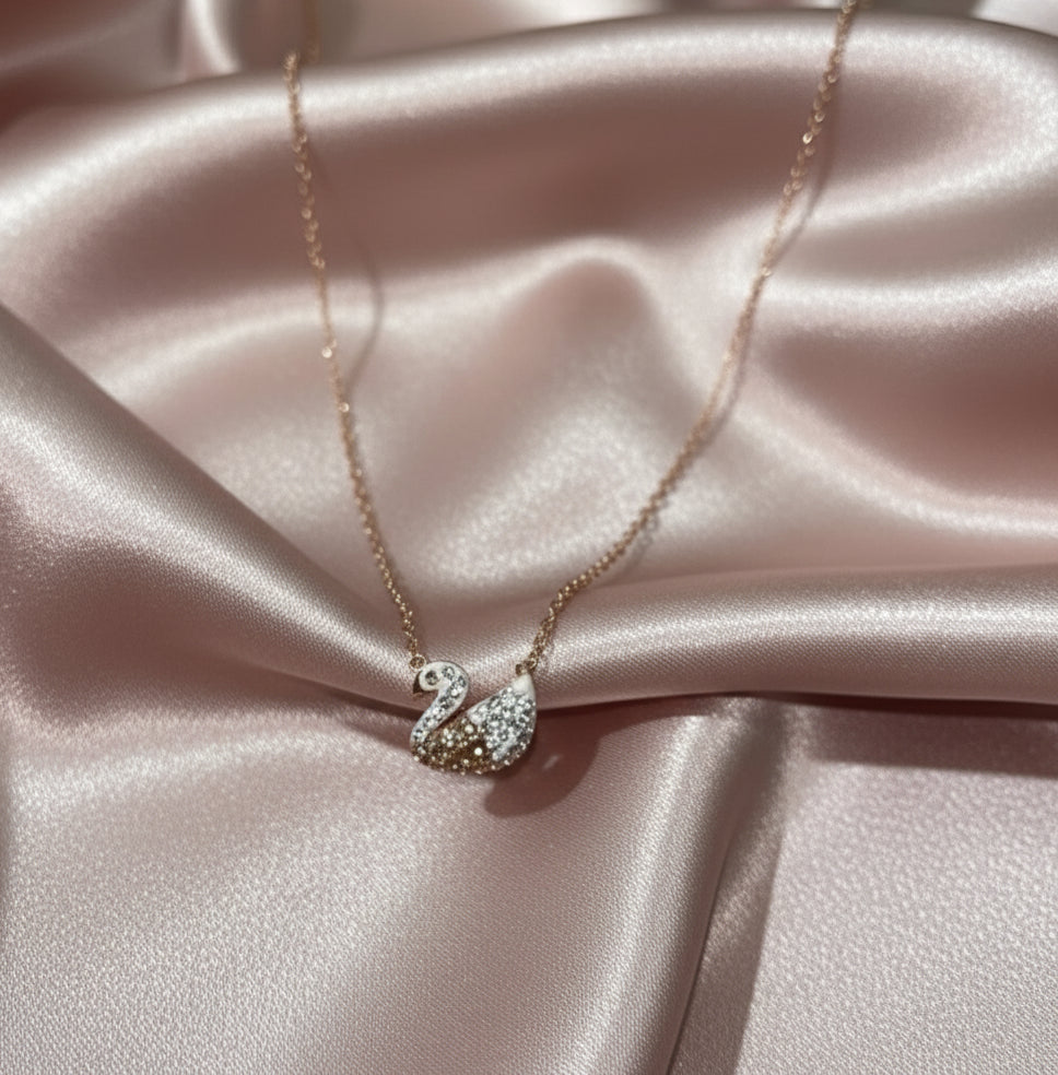 Sparkling Swan Pendant Necklace - Rose Gold Tone