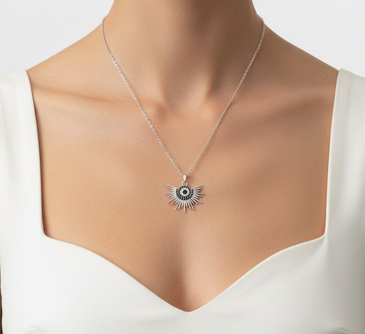 Dainty Cosmic Ray Starburst Pendant Necklace in Silver Tone