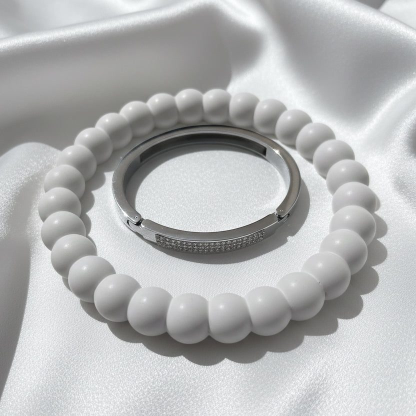 Men’s Polished Silver & Crystal Inlay Bracelet