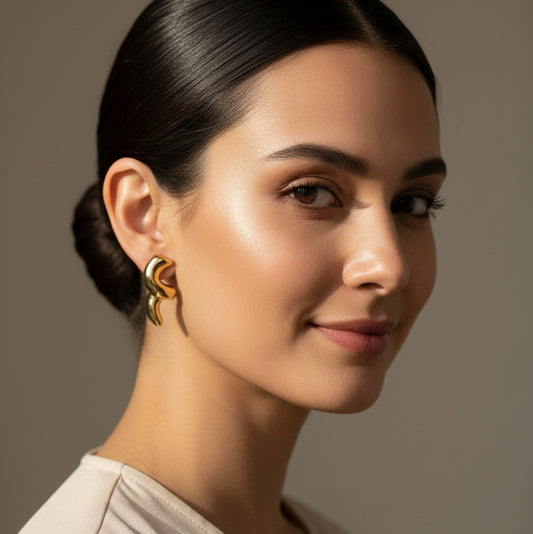 Molten Wave Earrings | Sculptural Gold Statement Studs