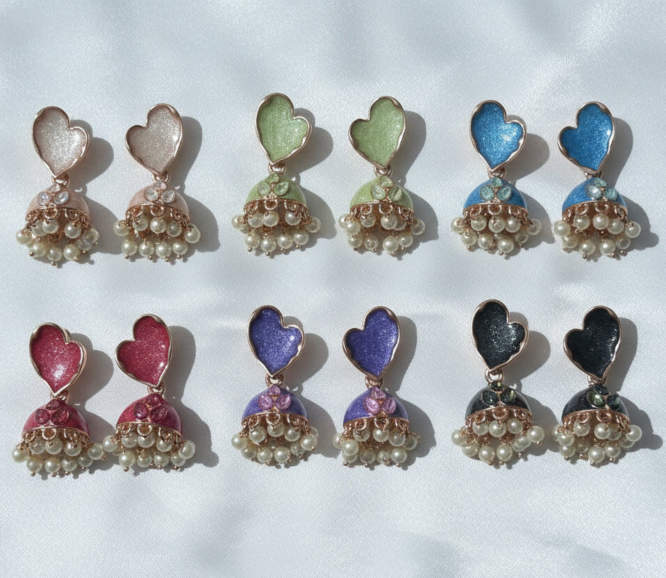 Traditional Kundan Enamel Pearl Jhumka