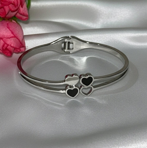 Romantic Double Heart Bangle Bracelet | Stainless Steel Love Gift( small size)