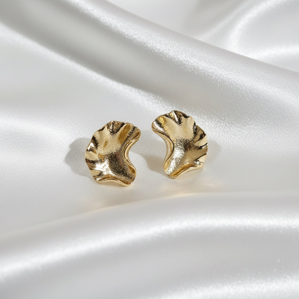 Abstract Hammered Metal Earrings – Gilded Wave Studs